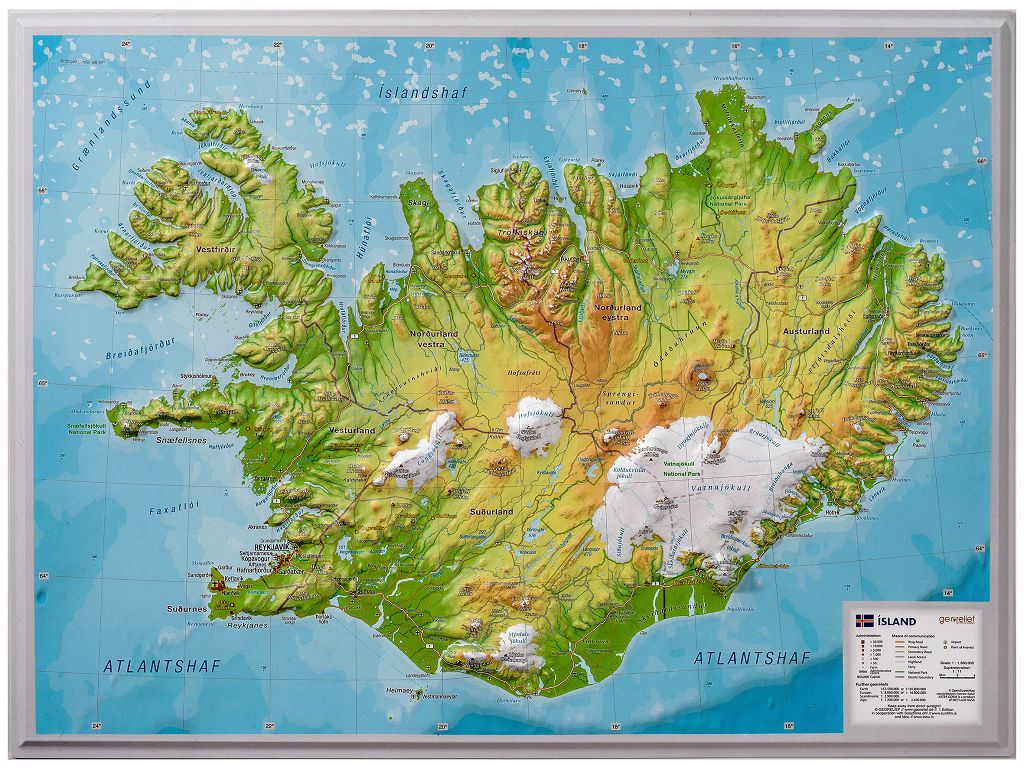 Iceland A3 Relief map