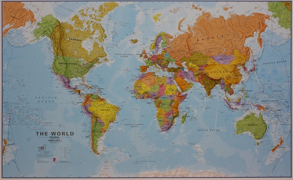 world map with scale in miles